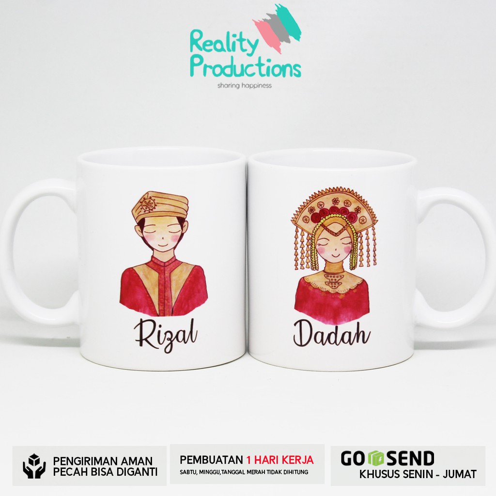 Mug Couple Pengantin Minang Hijab 2 untuk Kado Pernikahan