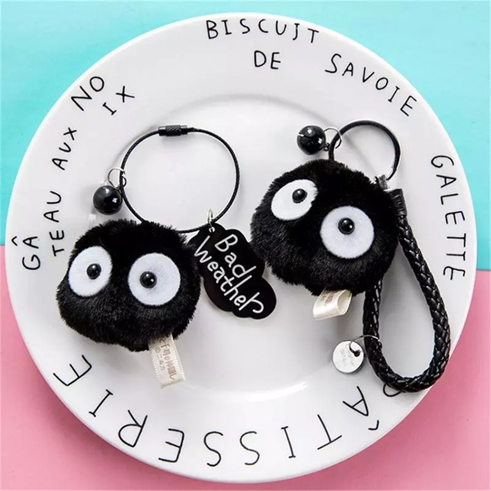 Needway  Portable Plush Keychains Miyazaki Hayao Totoro Bag Decorate KeyRings Cute Spirited Away Japan Cartoon Schoolbag Accessories Carbon Coal Ball Elf Doll Small Pedants