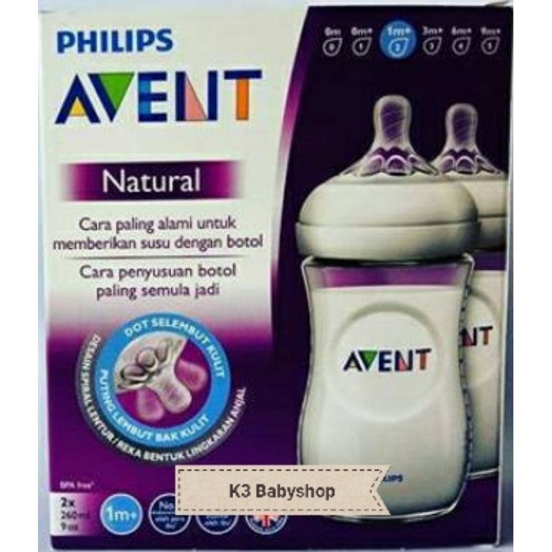 Avent Natural 260ml twin pack botol susu bayi wideneck isi 2 wide neck BPA free dot anak empeng