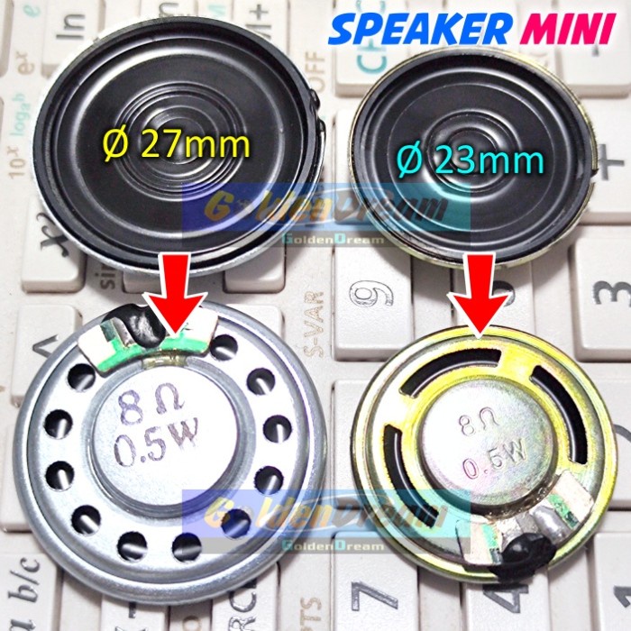 Speaker Mini 27mm 23mm 8 Ohm 0.5w Audio Speaker Kecil Bulat Tipis 8R