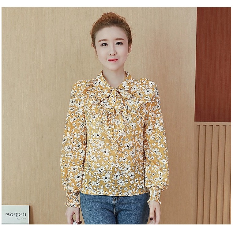 Blouse Sifon Lengan Panjang Atasan Import Motif Bunga Gaya Korea TF33623