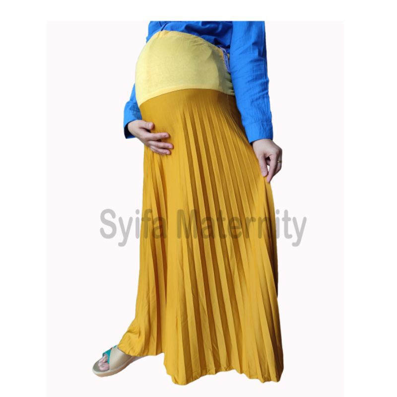 BA43 Rok Hamil Plisket - Syifa Maternity-Mustard