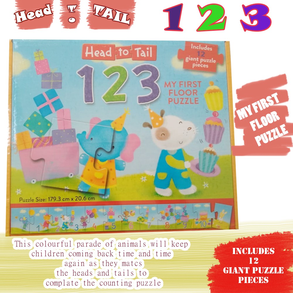 Puzzle Angka Lantai Besar Belajar Berhitung Head to Tail 1 2 3 MY First Floor Puzzle bbw