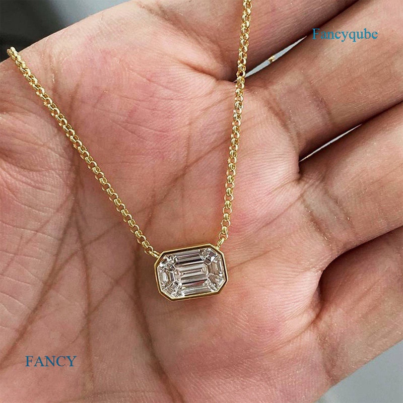 Kalung Dengan Liontin Bentuk Geometris Bahan Cubic Zirconia Untuk Wanita