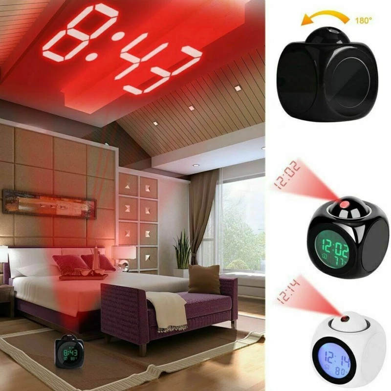 [LED Projector Temperature Digital Alarm Clock] [Creative Digital Projector Office Home Desk Alarm Clock] [USB Charger Square Desktop Table Clock]