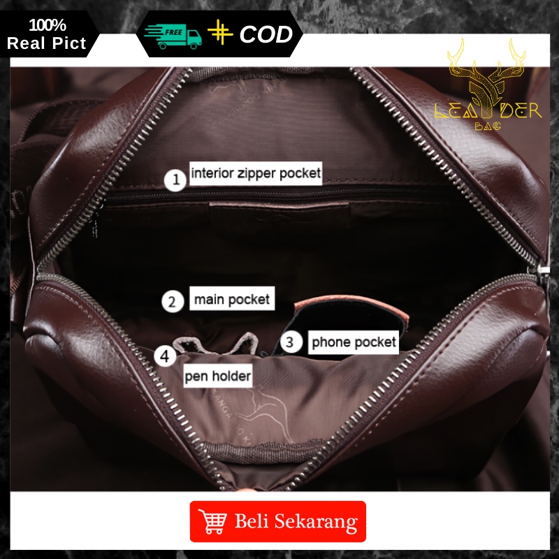 Kangaroo Kingdom Tas Selempang Pria Kulit Original Waterproof Terbaru Warna Coklat Dan Hitam Tas Kerja kulit Cowok Keren Ori Trendi Anti Air Berkualitas