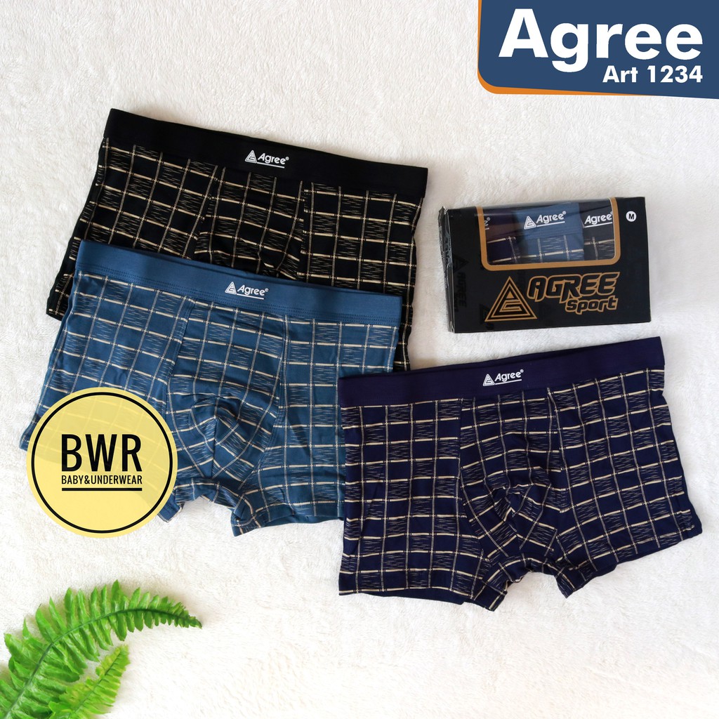 [ 3pc ] AGREE | CD AGREE PRIA SPORT BOXER | BOXER AGREE SPORT 1231 1232 1233 1234 1235 1236 / Celana Dalam Pria Boxer Motif Garis | Boxer Agree Pria | Bwr