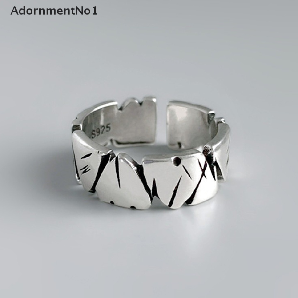 (AdornmentNo1) Cincin Terbuka Adjustable Motif Hati + Tulisan Rock Retro Untuk Pria / Wanita