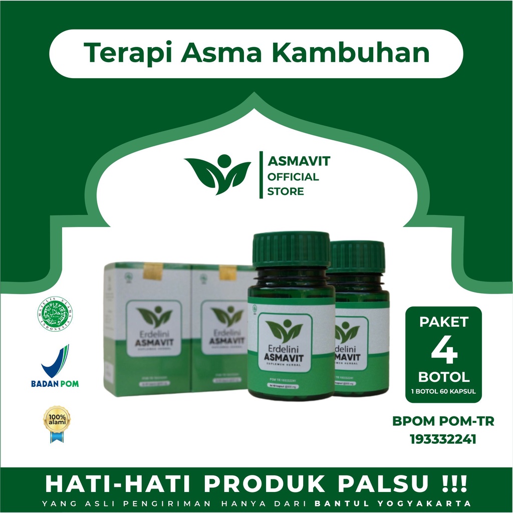 [100% ORIGINAL] PAKET 4 BOTOL ASMAVIT - HERBAL SPESIALIS UNTUK PENGOBATAN ASMA, SESAK NAFAS, BRONKIT