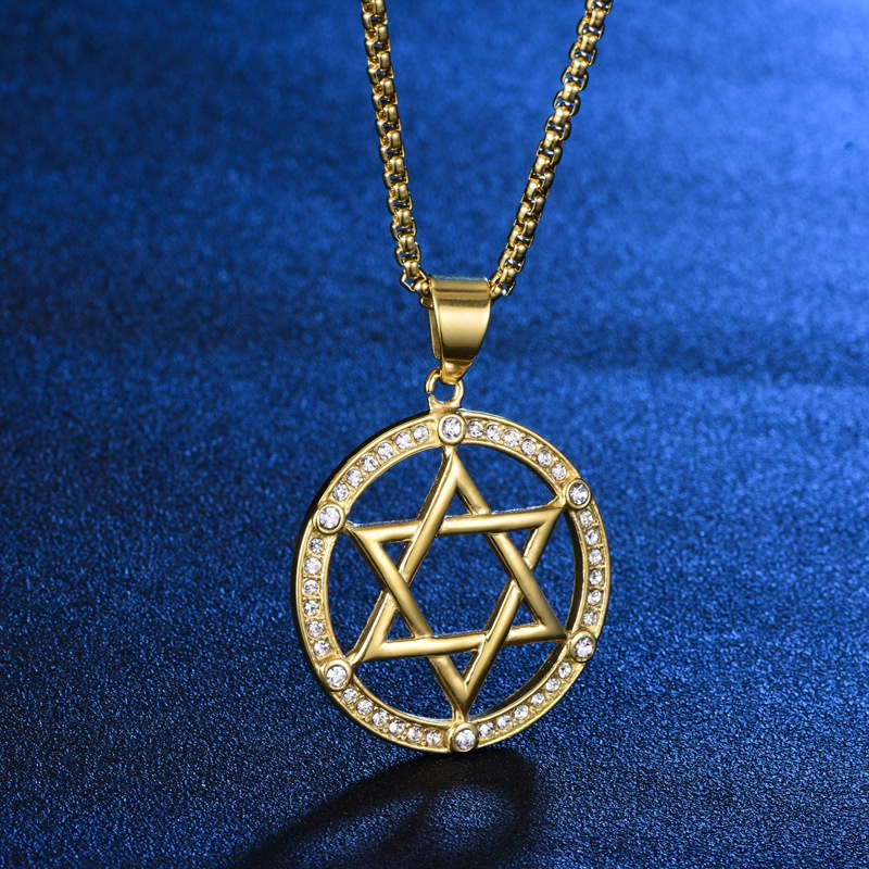 Kalung Rantai Dengan Liontin Hexagram Warna Emas Untuk Pria