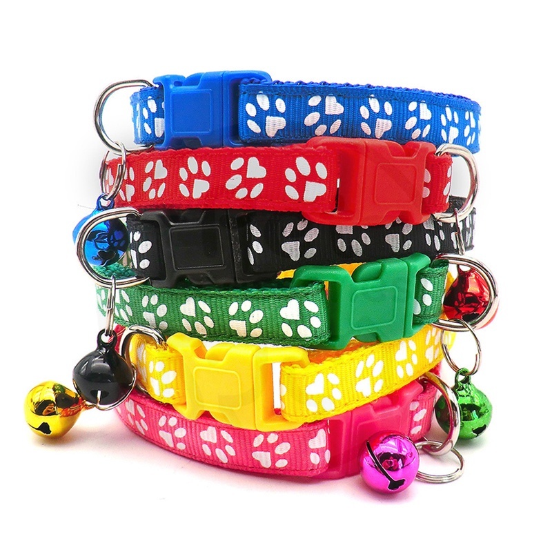 [BISA COD] Kalung Kucing Lonceng Hewan Peliharaan Tali Leher Anjing Kecil Lonceng Pet Collar Dog Kitten Adjustable Motif Tapak Kaki Murah