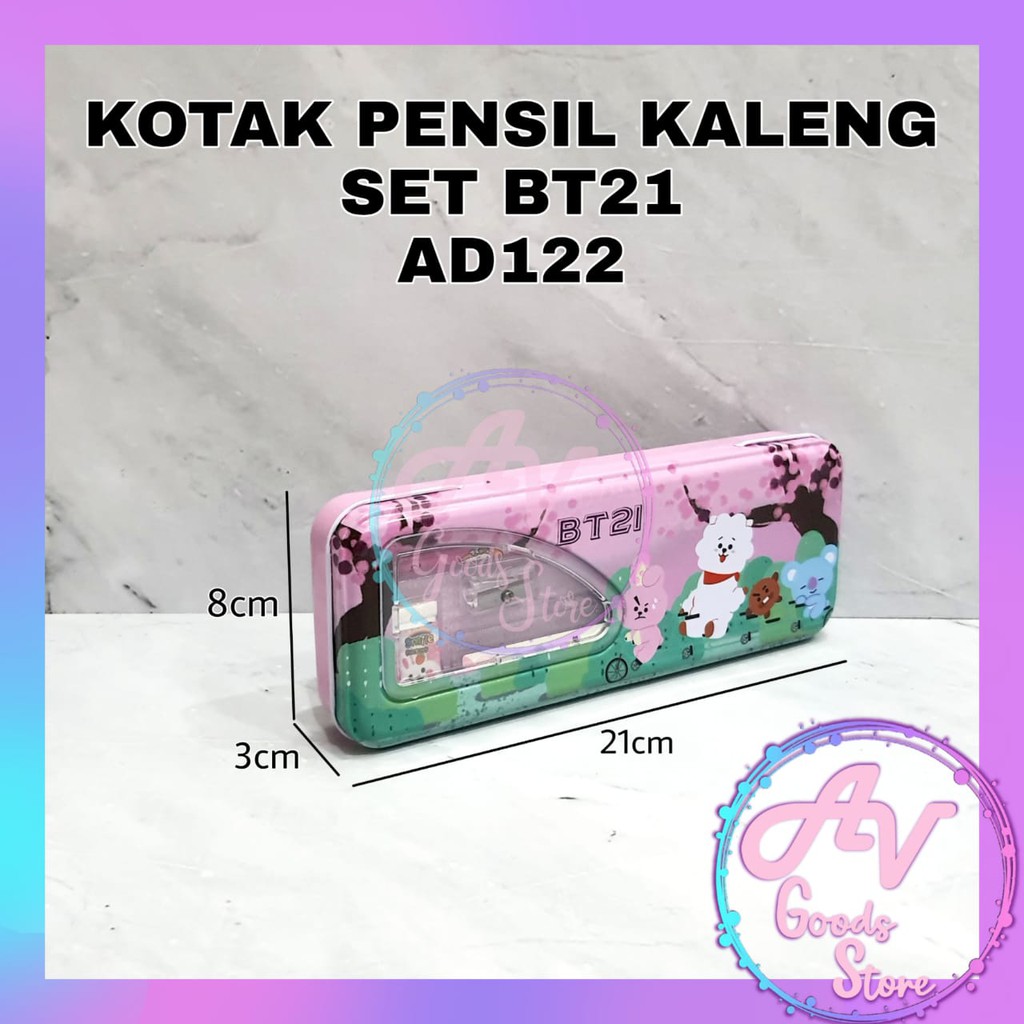 KOTAK PENSIL / TEMPAT PENSIL SET BTS BT21 / KOTAK PENSIL KALENG SET BT21 AD-122-2
