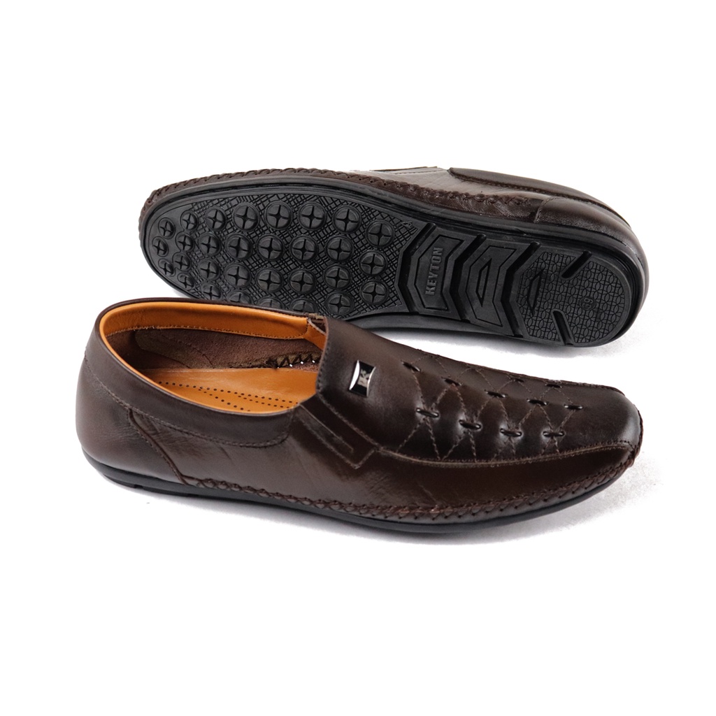 Sepatu Pria Slip On Loafer Pantofel Kasual Kulit Asli KEYTON JLS963 Original