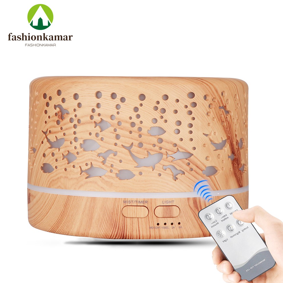 Humidifier Air 500ML Aromaterapi Difuser Model Full Kayu Desain Ikan + REMOTE (TIDAK FREE OIL)-1