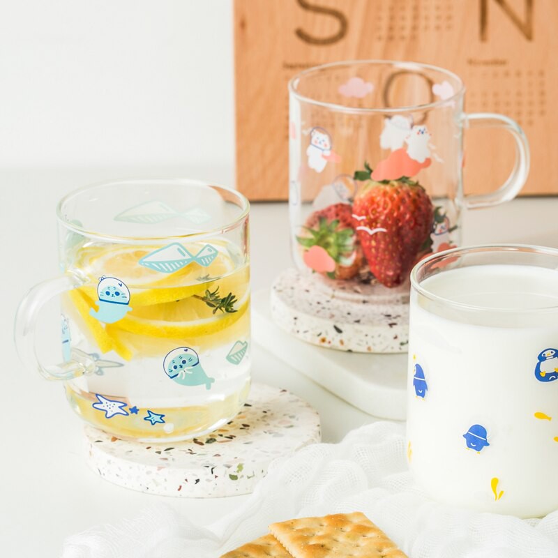 Cute Penguin Glass Coffee Mug 420ml Cartoon Bear Tea Mug Seal Tea Cup Heat Resistant Glass Beer