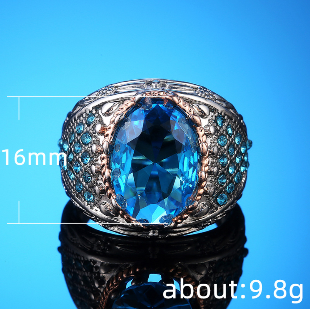 Cincin Baja Titanium Safir Mewah Kristal Berlian Biru Fashion Pria Perhiasan Perak Naik Emas Rings