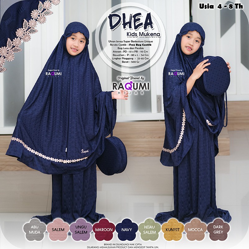 Raqumi Mukena Kids 4-8 Tahun - Dhea Mukena Anak Original Berlabel By RAQUMI HIJAB - Mukena Jersey An