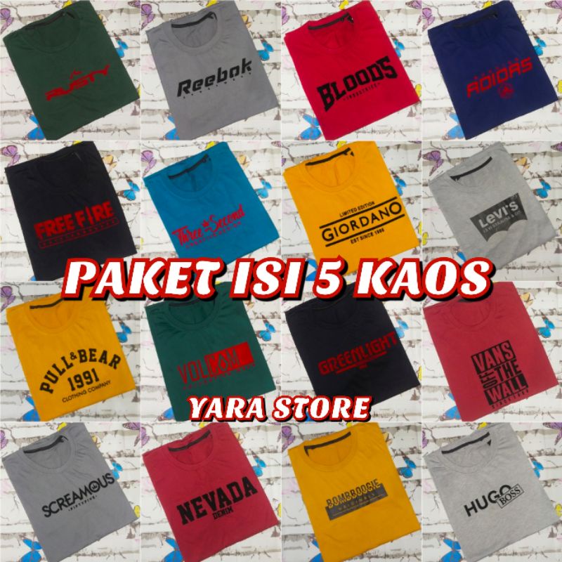 PAKET ISI 5 KAOS DISTRO MURAH / MOTIF RANDOM / GAMBAR TERBARU / KAOS JUMBO BESAR / BAJU BIG SIZE UKURAN XS S M L XL XXL XXXL DAN XXXXL TERLARIS BISA COD SELURUH INDONESIA