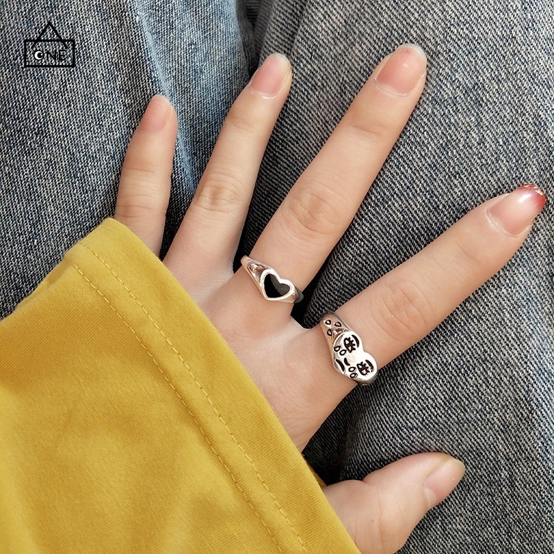 COD❤Cincin Berlapis Perak Berbentuk Hati Sederhana Gaya Korea A one