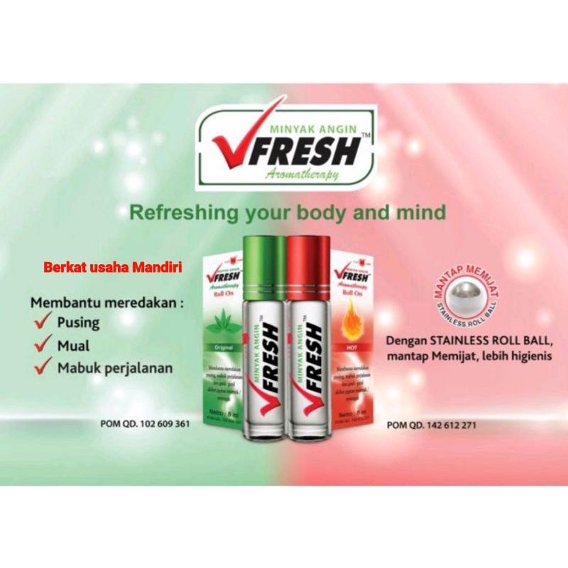 V Fresh Aromatherapy Roll on 8ml Garansi 100% Ori