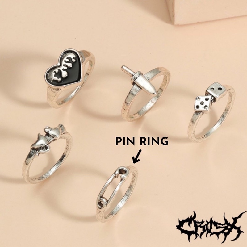 5PCS SWORD RING SET / HIP HOP PUNK SILVER METAL RING SET / CINCIN SET 5 IN 1 VINTAGE LOVE RING DICE RING PIN RING CINCIN PEDANG CINCIN DADU HATI CINCIN COUPLE RING KOREAN STYLE RING CINCIN STYLE KOREA CINCIN AESTHETIC RING CINCIN PRIA CINCIN WANITA