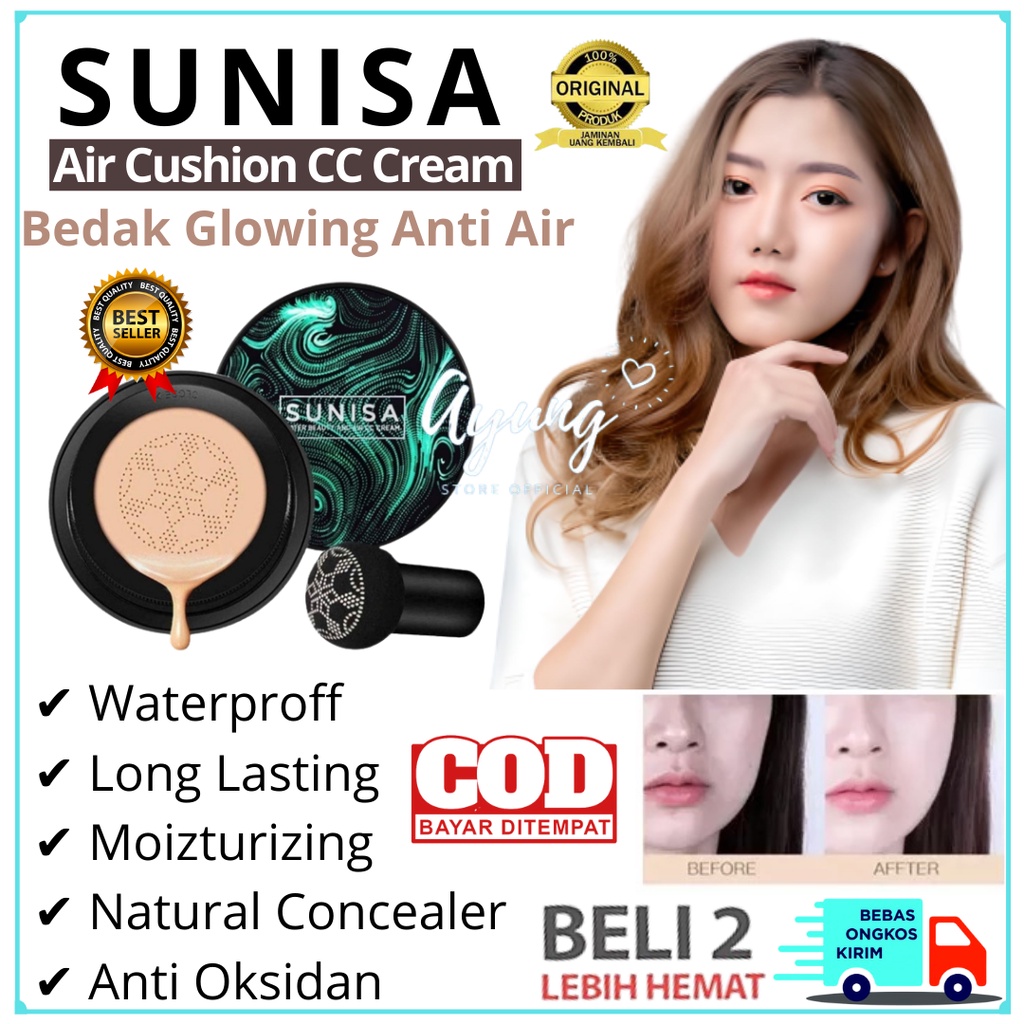 [COD] Sunisa 100% Original Mushroom Head Air Cushion CC Cream Sunisa Bedak Cushion Waterproof 20g Menutupi pori-pori Full Coverage BB Cushion Original 100%