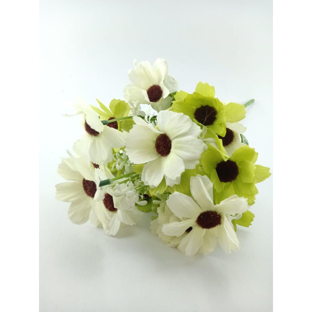 COD BUNGA MATAHARI  BUNGA TANGKAI PLASTIK BUNGA ARTIFISIAL BUNGA PAJANGAN BUNGA HIASAN BT9026-PUTIH HIJAU