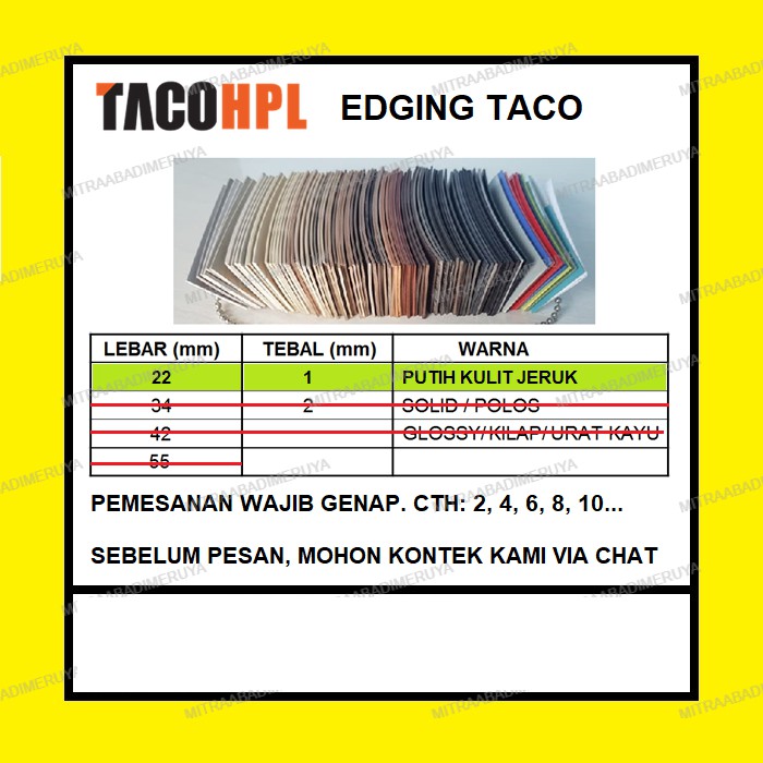 Edging TACO HPL 22/1 mm Putih Kulit Jeruk