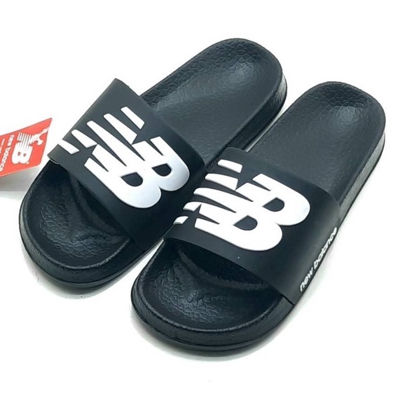sendal sandal slide slop anak kids new balance hitam putih black white cewek cowok boy girl 31-35