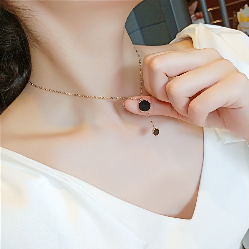 kalung titanium asli cantik menawan elegan mata hitam bulat