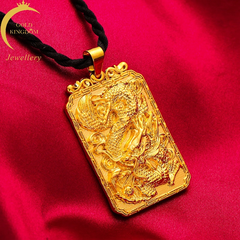 Kalung Emas Emas Asli Kadar 375Hias Liontin Naga Bentuk Persegi Gaya Korea Untuk Pria