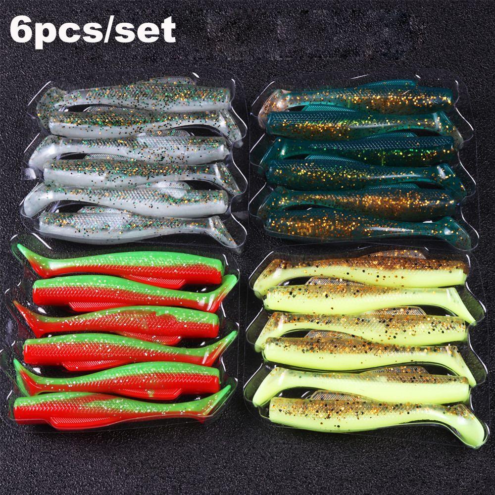 Solighter 6pcs / lot Umpan Pancing Bentuk Cacing Imitasi Tahan Lama Warna Ganda