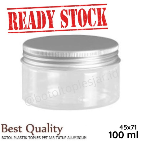 Toples Plastik 100ml - 100grTutup Alumunium / PET Jar Tabung Cylinder / CLEAR & TUTUP ULIR NATURAL /