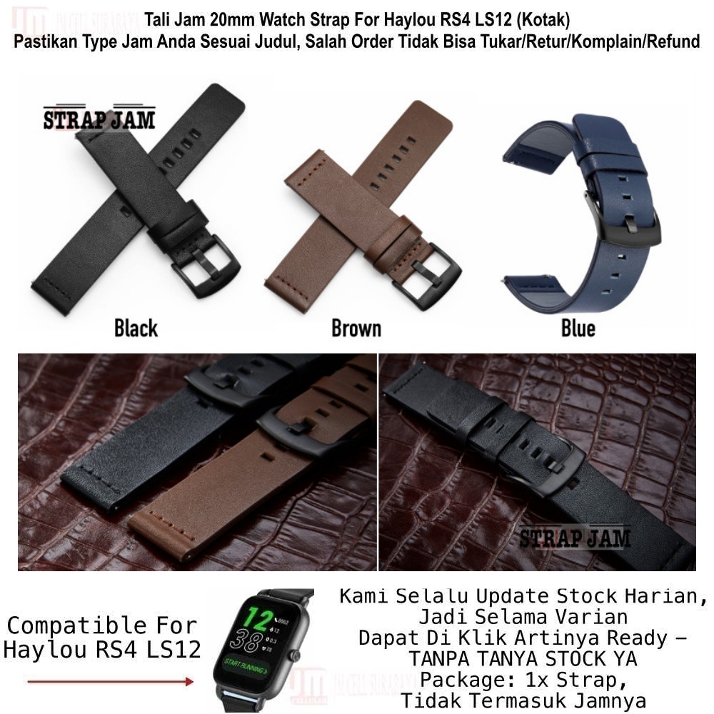 MODERN Strap Haylou RS4 LS12 Kotak - Tali Jam 20mm Leather Kulit Simple