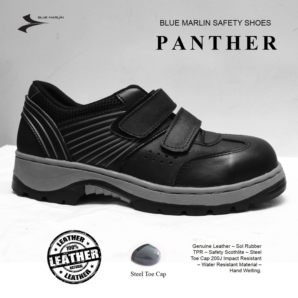 JUAL SEPATU SAFETY SHOES BLUE MARLIN PANTHER TANPA TALI HARGA MURAH ...