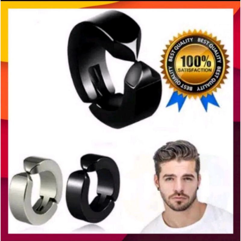ANTING pria tanpa tindik anting titanium anting black silver