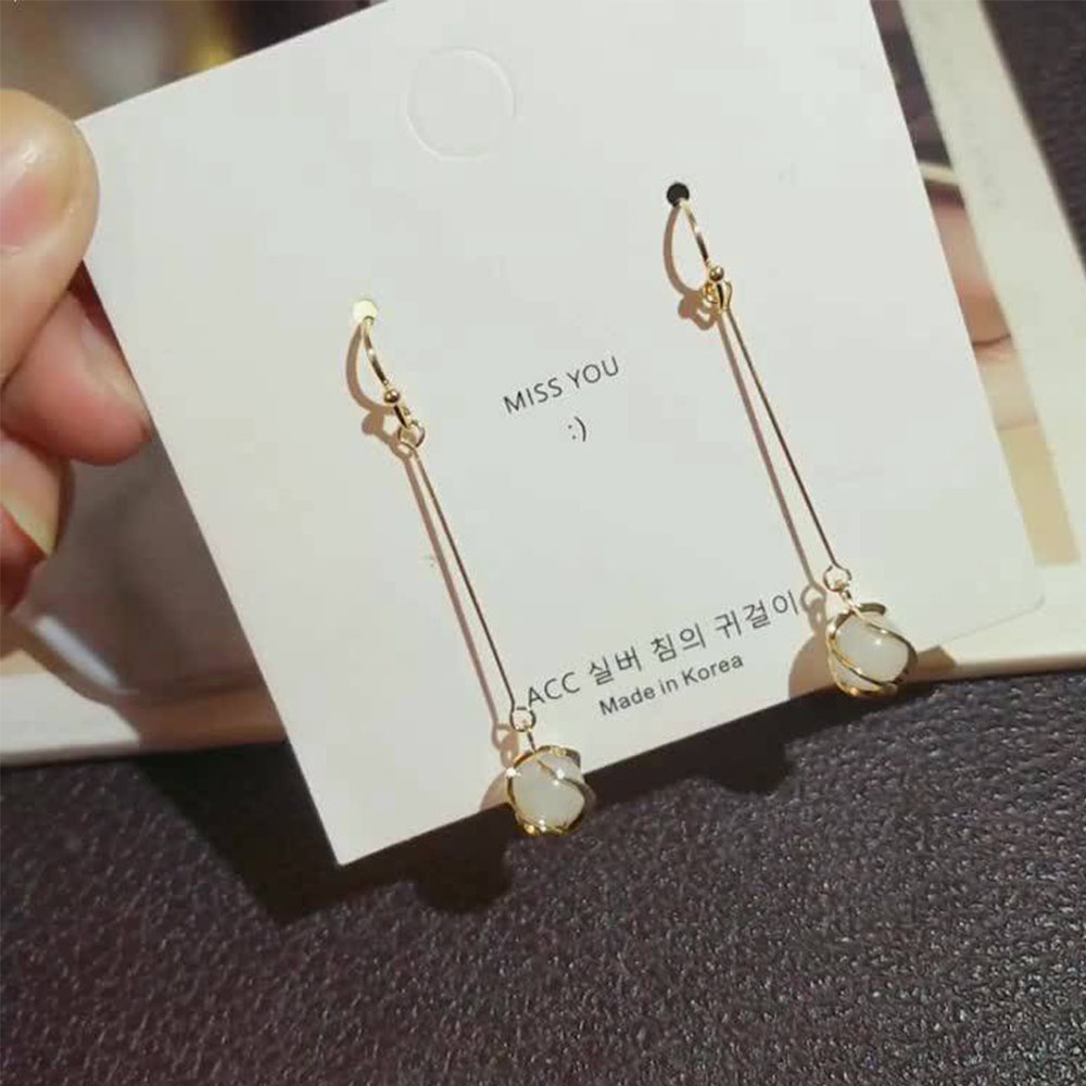 【COD Tangding】Anting Kait Gantung Panjang Hias Opal Untuk Wanita