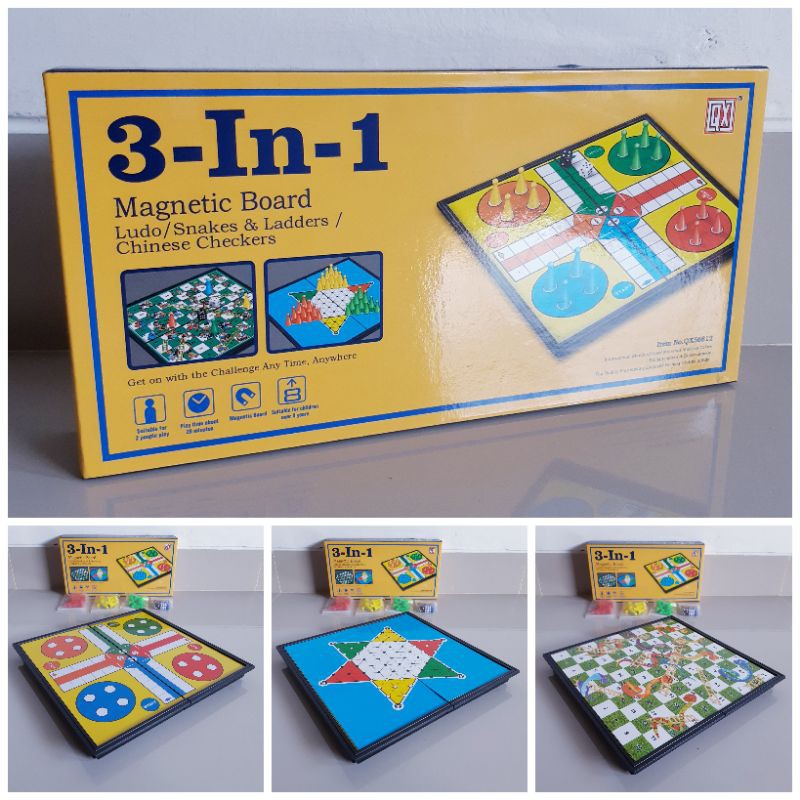 Mainan 3 in 1 Magnetic Board Games Ular Tangga Ludo Halma Magnet Anak