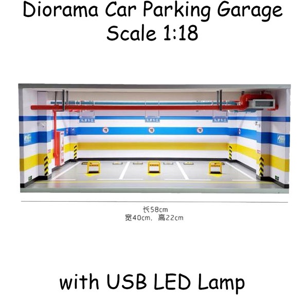 Diorama Diecast 3 Car Parking Lot Garage LED Lamp Blue Yellow 1:18/18