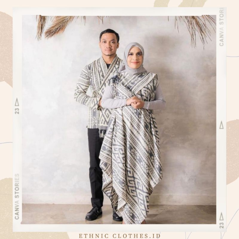 baju couple tenun prewedding setelan batik sarimbit putih elegant