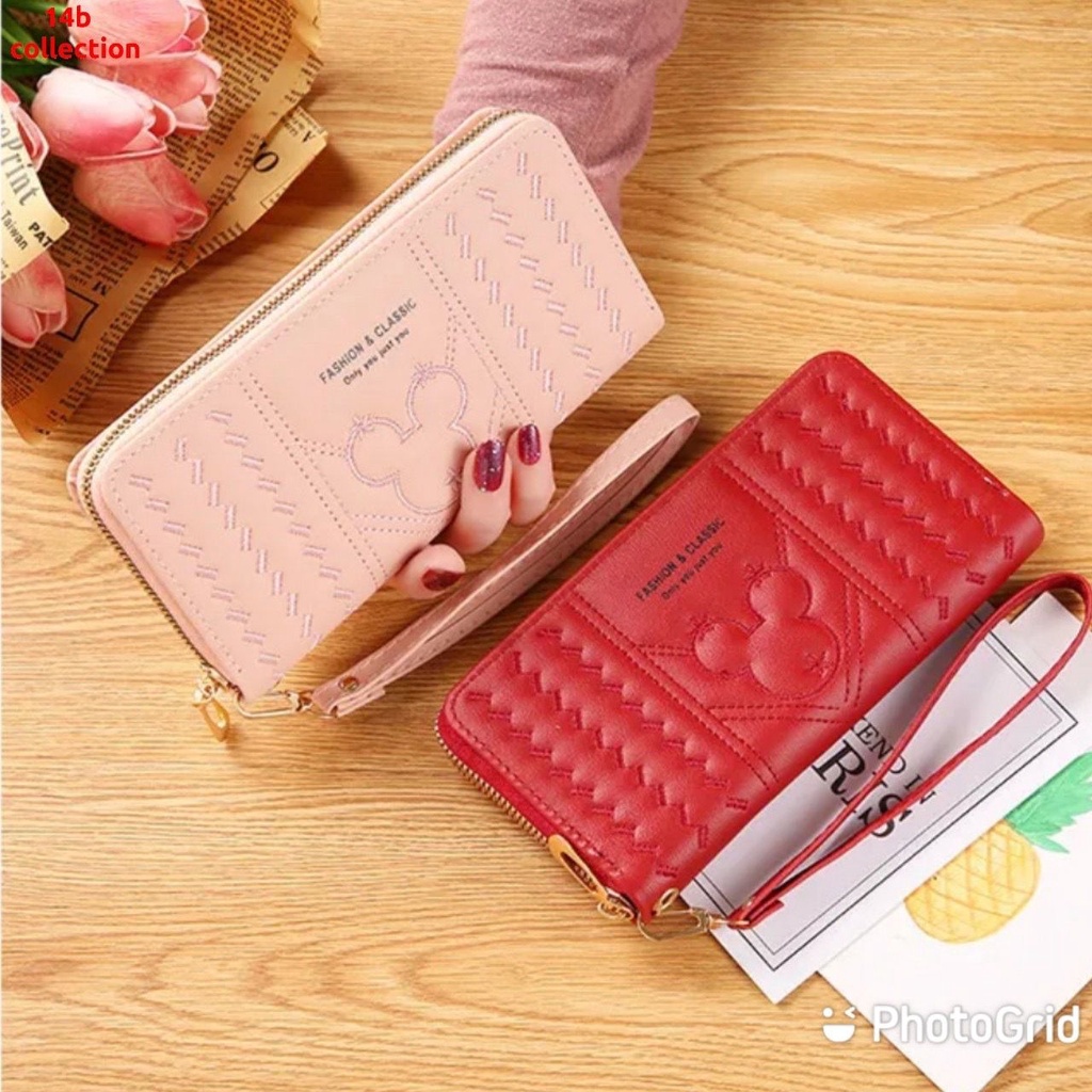 Dompet Lipat Panjang Wanita Motif MICKEY MOUSE BORDIR Korean Style K-POP Omo Omo Kiyowo