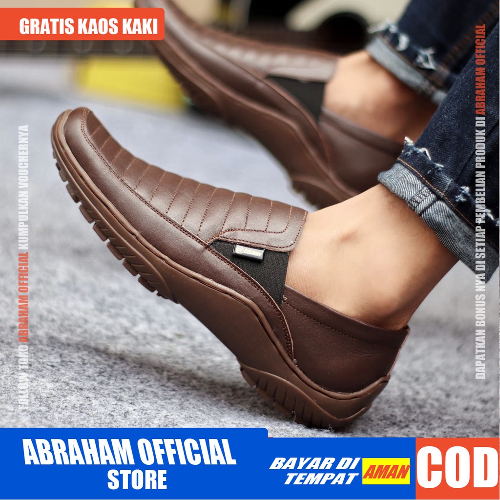 ABRAHAM Sepatu Slip On Kulit Asli Selop Kerja Pria