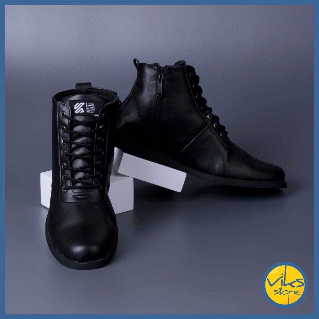 Sepatu Boots Kerja Formal Pria Cowok Laki-laki Kulit Pantopel Casual High Kuzatura Hitam Premium