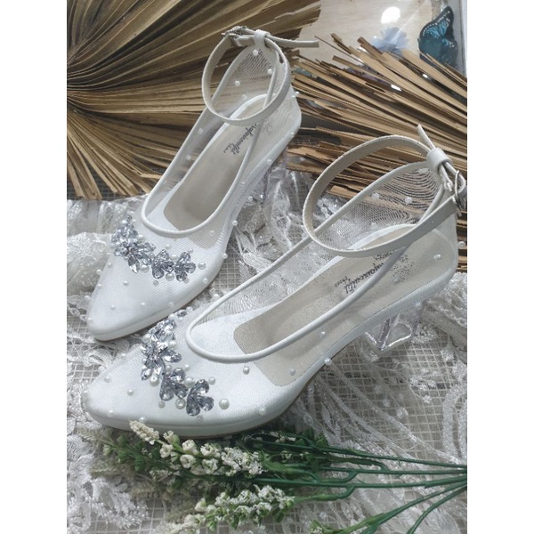 sepatu wedding wanita rafaizoutfit anessmo putih tali 7cm.kaca