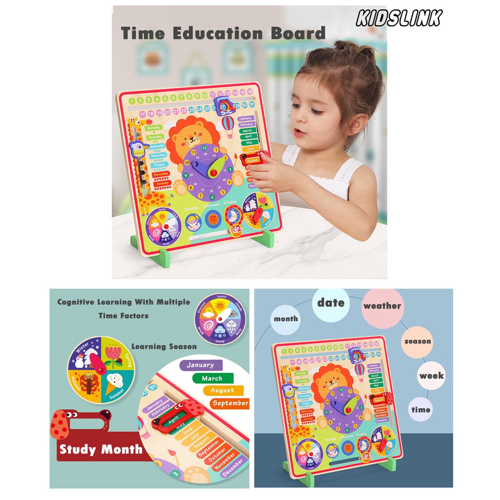 Mainan Kayu Edukasi Anak Puzzle Belajar Kalender Jam Wooden Toy