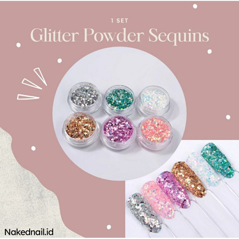 Glitter powder sequins 1 set isi 6 nail decoration nail art