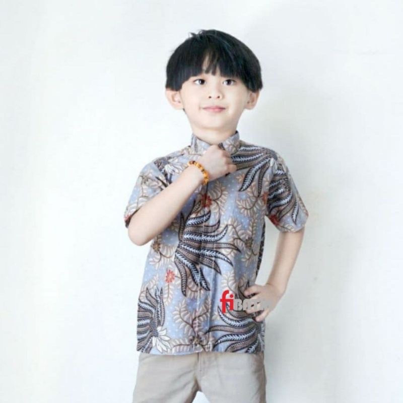 Kemeja Batik Anak Pendek Motif Kobes Abu Usia 1-12 Tahun