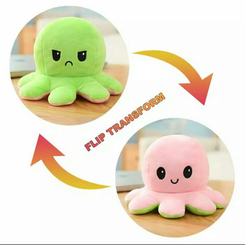 Soft plush Cute Toys Reversible Bipolar Oktopus Doll Toy Plush Mood Switcher ukuran 23 cm