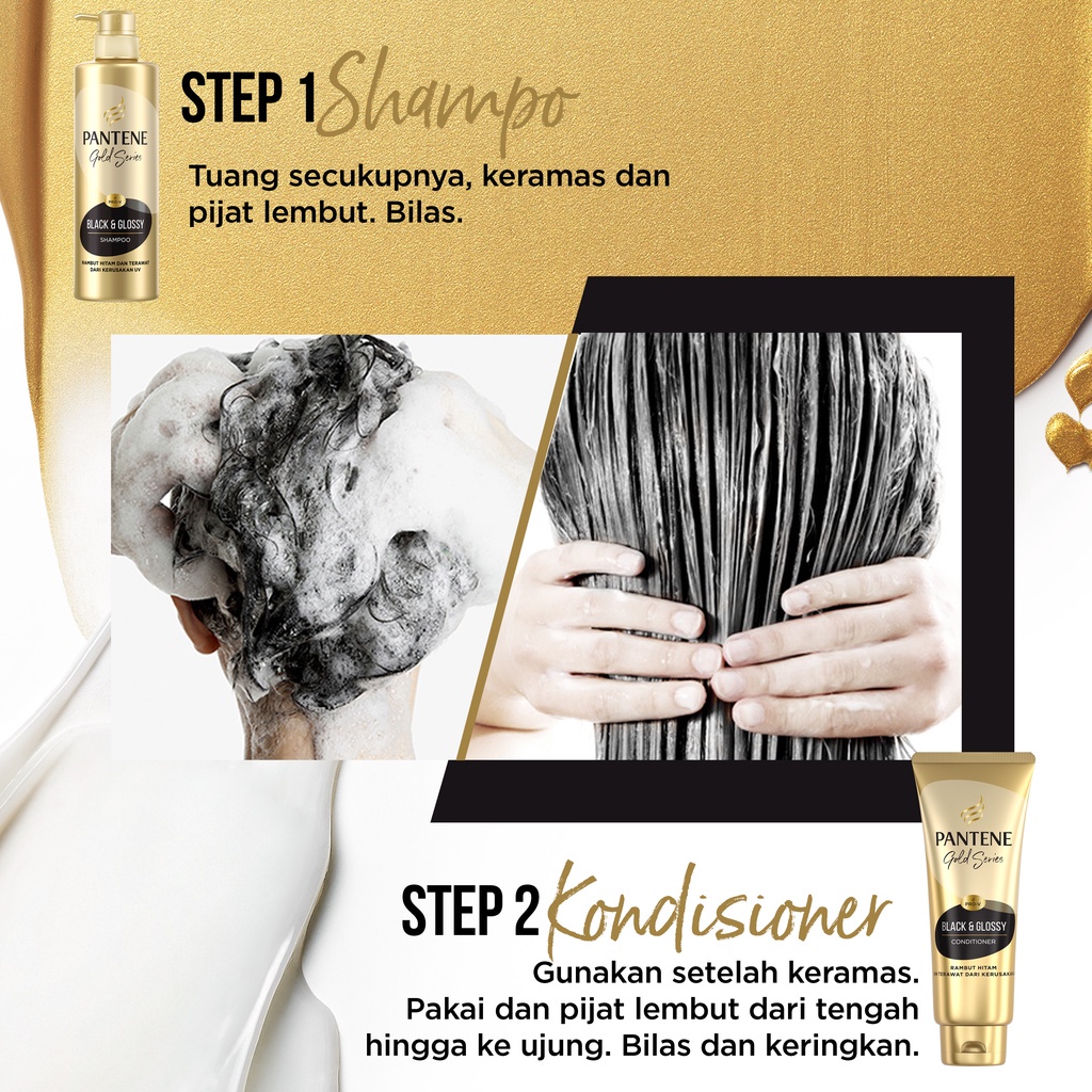 Paket Pantene Gold Series Black &amp; Glossy Shampoo 270ml + Conditioner 190ml