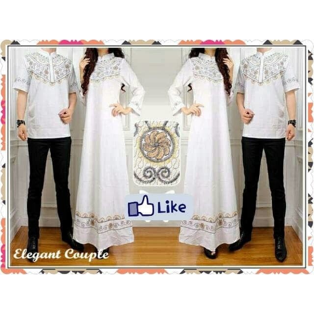 Set-Family-Muslim-Busana- Elegant Embroidery Couple White/Pakaian Pasangan Baju Muslim Putih